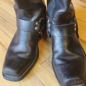 Black leather biker boots